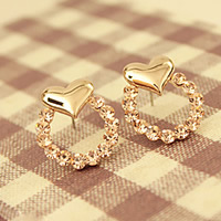 Zinc Alloy Stud Earring stainless steel post pin Heart gold color plated with rhinestone nickel lead & cadmium free 14mm Sold By Pair