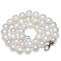 Natural Freshwater Pearl Necklace, brass foldover clasp, Potato, white, 9-10mm, Sold Per Approx 17 Inch Strand