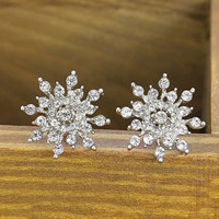 Christmas Earrings Zinc Alloy with plastic earnut stainless steel post pin Snowflake platinum color plated Christmas jewelry & with rhinestone nickel lead & cadmium free 20mm Sold By Pair