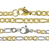 Halskette, Edelstahl, plattiert, Figaro Kette, keine, 8x4x1mm, 5.5x4x1mm, Länge ca. 17 ZollInch, verkauft von Menge