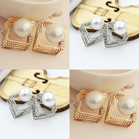 Zinc Alloy Stud Earring with ABS Plastic Pearl stainless steel post pin Rhombus plated nickel lead & cadmium free 19mm Sold By Pair