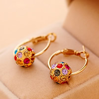 Zinc Alloy Hoop Earring stainless steel post pin Round gold color plated with rhinestone nickel lead & cadmium free Sold By Pair