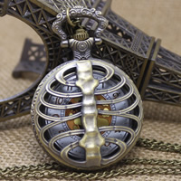 Mode Halskette Uhr, Zinklegierung, mit Eisenkette & Glas, flache Runde, antike Bronzefarbe plattiert, Twist oval, frei von Nickel, Blei & Kadmium, 47x66mm, verkauft per ca. 31 ZollInch Strang