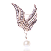 Rhinestone Brooch, Tibetan Style, with ABS Plastic Pearl & Iron, Angel Wing, 18K gold plated, with rhinestone, nickel, lead & cadmium free, 30x60mm, Sold By PC