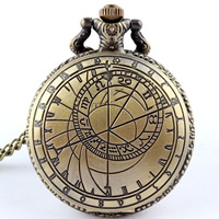 Fashion Watch Necklace Zinc Alloy with iron chain & Glass Flat Round antique bronze color plated twist oval chain nickel lead & cadmium free Sold Per Approx 30 Inch Strand