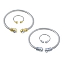 Ensemble bijoux strass en acier inoxydable, bracelet & bague, anneau, Placage, avec strass, plus de couleurs à choisir, 4mm, 2mm, Diamètre intérieur:Environ 54x52mm, Taille:7, Longueur:Environ 6.5 pouce, 6ensemblessérie/lot, Vendu par lot