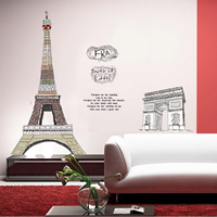 Wall Stickers & Decals, PVC Plastic, Eiffel Tower, adhesive & with letter pattern, 1500x1800mm, 10Sets/Lot, Sold By Lot