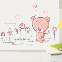 Наклейки на стену, PVC-пластик, Медведь, с письмо узором, розовый, 500x700mm, 10Наборы/Лот, продается Лот
