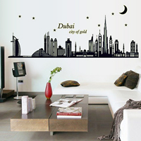Wall Stickers & Decals, PVC Plastic, Building, adhesive & with letter pattern & luminated, 1550x650mm, 10Sets/Lot, Sold By Lot
