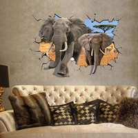 3D Wall Stickers, PVC Plastic, Elephant, adhesive, 980x660mm, 10Sets/Lot, Sold By Lot