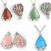 Gemstone Pendants Jewelry, with Tibetan Style, Teardrop, platinum color plated, different materials for choice, 24x35mm, Hole:Approx 2-5mm, Sold By PC