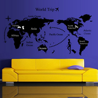 Wall Stickers & Decals, PVC Plastic, Map, adhesive & with letter pattern, 1300x700mm, 10Sets/Lot, Sold By Lot