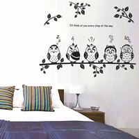 Wall Stickers, PVC-plast, Owl, vidhäftande & med bokstaven mönster, 950x750mm, 10Satser/Lot, Säljs av Lot