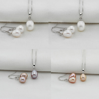 Naturliga Odlade Sötvatten Pearl Jewelry Sets, örhänge & halsband, Freshwater Pearl, med Mässing, Ris, box kedja, fler färger för val, 8-9mm, Längd 17.5 inch, Säljs av Ställ
