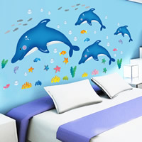 Wand-Sticker, PVC Kunststoff, Dolphin, Klebstoff, 1620x800mm, 10SetsSatz/Menge, verkauft von Menge