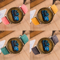 Women Wrist Watch Zinc Alloy with PU Leather & Glass Flat Round antique bronze color plated brushed & for woman nickel lead & cadmium free 40mm Length Approx 9 Inch Sold By PC