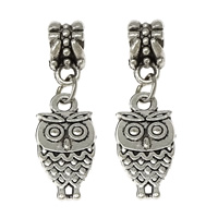 European Style Tibetan Style Dangle Beads, Owl, silver color plated, without troll & blacken, nickel, lead & cadmium free, 9.5x18.5x2.5mm, 6x11x7mm, Hole:Approx 5mm, 300PCs/Lot, Sold By Lot