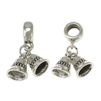 European Style Tibetan Style Dangle Beads, Bell, silver color plated, without troll & blacken, nickel, lead & cadmium free, 8x10.5mm, 4x11.5x8mm, Hole:Approx 5mm, 200PCs/Lot, Sold By Lot