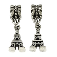 European Style Tibetan Style Dangle Beads, Eiffel Tower, silver color plated, without troll & blacken, nickel, lead & cadmium free, 8x15x5mm, 6x11x7mm, Hole:Approx 5mm, 300PCs/Lot, Sold By Lot
