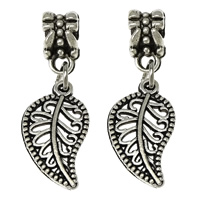 European Style Tibetan Style Dangle Beads, Leaf, silver color plated, without troll & hollow & blacken, nickel, lead & cadmium free, 11x18.5x1.5mm, 6x11x7mm, Hole:Approx 5mm, 300PCs/Lot, Sold By Lot