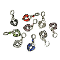 European Style Tibetan Style Dangle Beads, Lock, silver color plated, without troll & with rhinestone & blacken, more colors for choice, nickel, lead & cadmium free, 12x14x1.5mm, 4x15x7mm, Hole:Approx 5mm, 200PCs/Lot, Sold By Lot