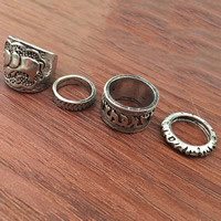Zink legering Ring Sæt, Zinc Alloy, med 5cm extender kæde, antik sølv farve forgyldt, nikkel, bly & cadmium fri, 15mm, 16mm, 18mm, 19mm, Størrelse:4.5-9, 4pc'er/sæt, Solgt af sæt