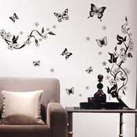 Wall Stickers, PVC-plast, Butterfly, lim, 1100x1150mm, 10sæt/Lot, Solgt af Lot