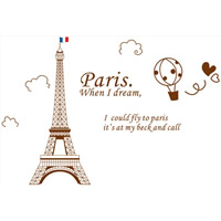 Wall Stickers & Decals, PVC Plastic, Eiffel Tower, adhesive & with letter pattern, 1800x1200mm, 10Sets/Lot, Sold By Lot