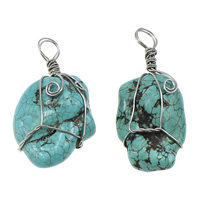 Natural Turquoise Pendant Nuggets platinum color plated blue 21-25x46-49x15-19mm Approx 6-7mm Sold By Lot