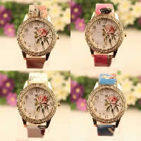 Women Wrist Watch PU Leather with zinc alloy dial & Glass gold color plated for woman & with rhinestone 39mm Length Approx 9.4 Inch Sold By Lot