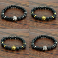 Lava Bracelet, with Tibetan Style, Lion, plated, more colors for choice, 8mm, Length:Approx 7 Inch, 3Strands/Bag, Sold By Bag