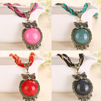 Resin Necklace Zinc Alloy with Nylon Cord & Glass Seed Beads & Resin with 5cm extender chain Owl antique gold color plated imitation turquoise & with rhinestone nickel lead & cadmium free Sold Per Approx 16.5 Inch Strand