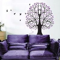 Stickers muraux, plastique PVC, arbre, adhésif, violet, 1100x920mm, 10ensemblessérie/lot, Vendu par lot