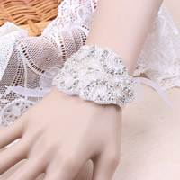 Bridal Bracelet, Organza, with Glass Seed Beads, for bridal & with rhinestone, white, 95x55mm, Length:Approx 25.5 Inch, 6Strands/Bag, Sold By Bag