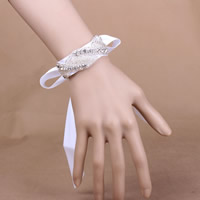 Bridal Bracelet, Satin Ribbon, with Glass Seed Beads, for bridal & with rhinestone, white, 110x25mm, Length:Approx 25.5 Inch, 3Strands/Bag, Sold By Bag