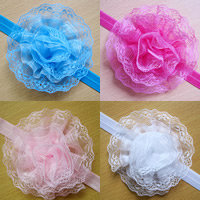 Organza Headband with Gauze & nylon elastic cord Flower elastic & for children 50mm Length Approx 14 Inch Sold By Bag