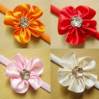 Satin Ribbon Headband, with nylon elastic cord & Copper Coated Plastic, Flower, elastic & for children, more colors for choice, 50mm, Length:Approx 14 Inch, 30Strands/Bag, Sold By Bag