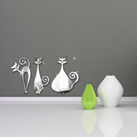 Wall Stickers & Decals, Polystyrene, Cat, mirror effect & adhesive, 600x400mm, 5Sets/Lot, Sold By Lot