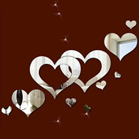 Wall Stickers & Decals, Polystyrene, Heart, mirror effect & adhesive, 600x400mm, Sold By PC