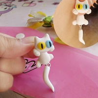 Polymer Clay Cartoon Split örhängen, rostfritt stål örhänge inlägg, Katt, handgjord, 50mm, Säljs av Par