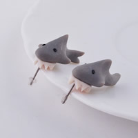 Polymer Clay Stud Earring, stainless steel post pin, Shark, handmade, 20mm, Sold By Pair