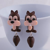 Polymer Ton Cartoon-Split-Ohrring, mit Kunststoff Ohrmutter, Edelstahl Stecker, Eichhörnchen, handgemacht, 40mm, verkauft von Paar
