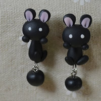 Polymer Clay Split Earring stainless steel post pin Rabbit handmade 30mm Sold By Pair