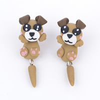 Polymer Clay Cartoon Split Earring, roestvrij staal oorbel bericht, Hond, handgemaakt, 17x45mm, Verkocht door pair