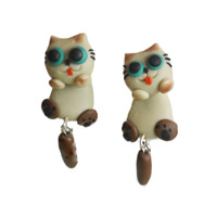 Polymer Clay Split Earring, stainless steel post pin, Owl, handmade, 40mm, Sold By Pair