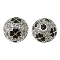 Cubic Zirconia Micro Pave Brass Beads, Round, platinum plated, micro pave cubic zirconia & enamel, nickel, lead & cadmium free, 9.50x9.50mm, Hole:Approx 2mm, 10PCs/Lot, Sold By Lot