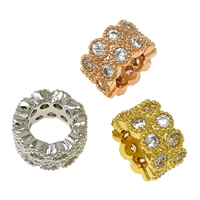 Cubic Zirconia Micro Pave Brass European Beads, Rondelle, plated, micro pave cubic zirconia & without troll, more colors for choice, nickel, lead & cadmium free, 4.50x8mm, Hole:Approx 4.5mm, 10PCs/Lot, Sold By Lot