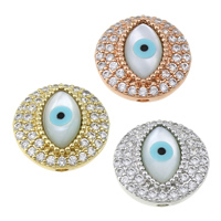 Evil Eye Connector, Brass, with White Shell, plated, natural & micro pave cubic zirconia & enamel, more colors for choice, nickel, lead & cadmium free, 15x6mm, Hole:Approx 1mm, 10PCs/Lot, Sold By Lot