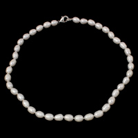 Natural Freshwater Pearl Necklace brass clasp Rice  white 8-9mm Sold By Strand