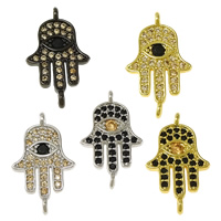 Cubic Zirconia Micro Pave Brass Connector, Hamsa, plated, Islamic jewelry & micro pave cubic zirconia & 1/1 loop, more colors for choice, nickel, lead & cadmium free, 11x19x1.50mm, Hole:Approx 1mm, 10PCs/Lot, Sold By Lot